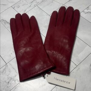 NWT Harssidanzar Women Red Italian Lambskin Leather Cashmere Lined Gloves Size L